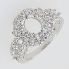 Sterling Silver Semi Mount Ring Setting Oval OV 9x7mm Double Halo 3 Ro - Syzjewelry