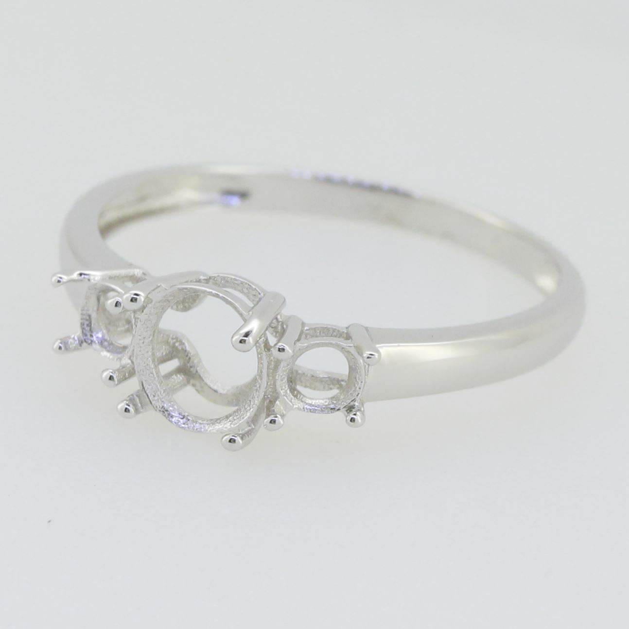 Sterling Silver Semi Mount Ring Setting Oval OV 7X5mm RD 3.5mm 3 Stone - Syzjewelry