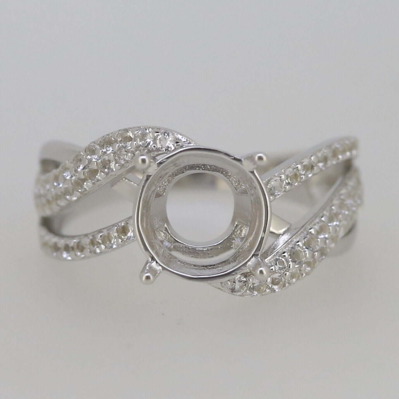 Sterling Silver Semi Mount Ring Setting Round RD 9x9mm Black Spinel White Topaz Split Shank - Syzjewelry