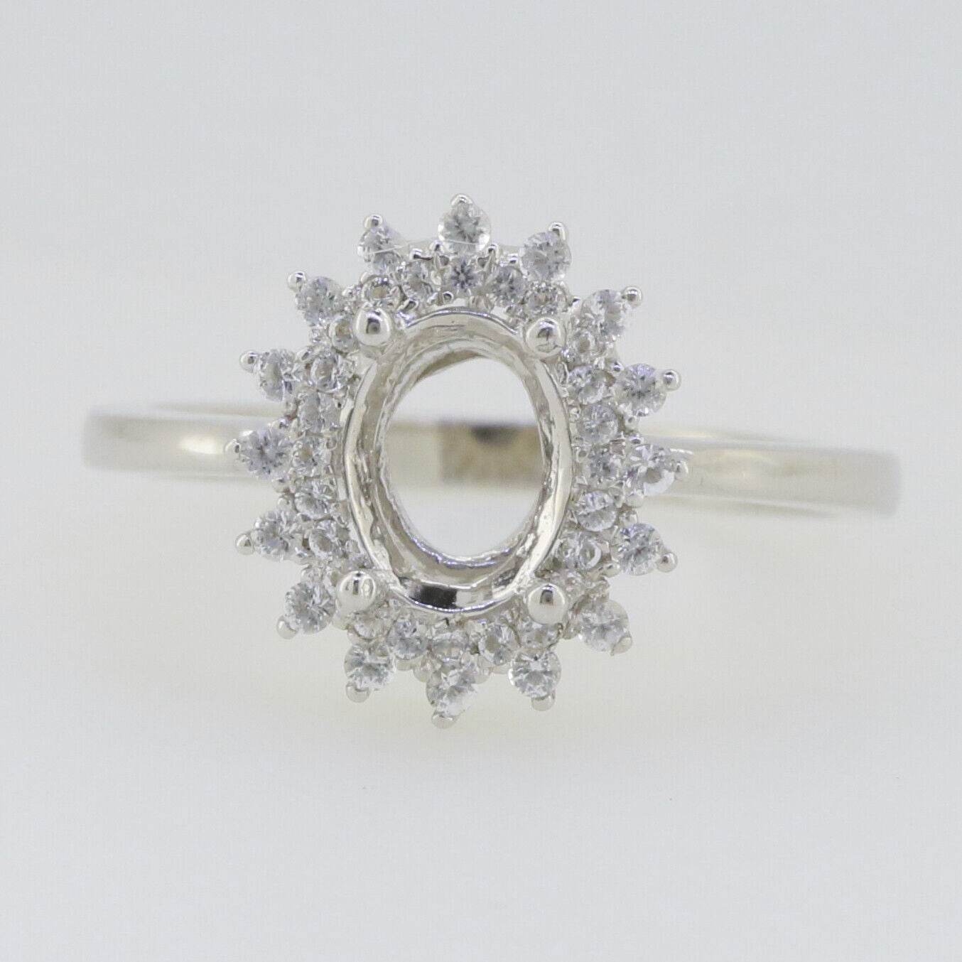 Sterling Silver Semi Mount Ring Setting Oval OV 8x6mm Double Halo White Topaz L5 - Syzjewelry