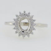 Sterling Silver Semi Mount Ring Setting Oval OV 8x6mm Double Halo White Topaz L5 - Syzjewelry