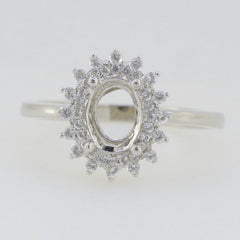 Sterling Silver Semi Mount Ring Setting Oval OV 8x6mm Double Halo White Topaz L5 - Syzjewelry