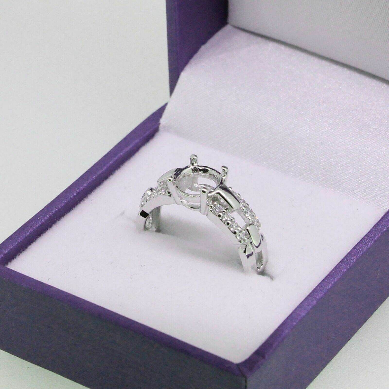 Sterling Silver Semi Mount Ring Setting Round RD 7x7mm Topaz Interlock Chain - Syzjewelry