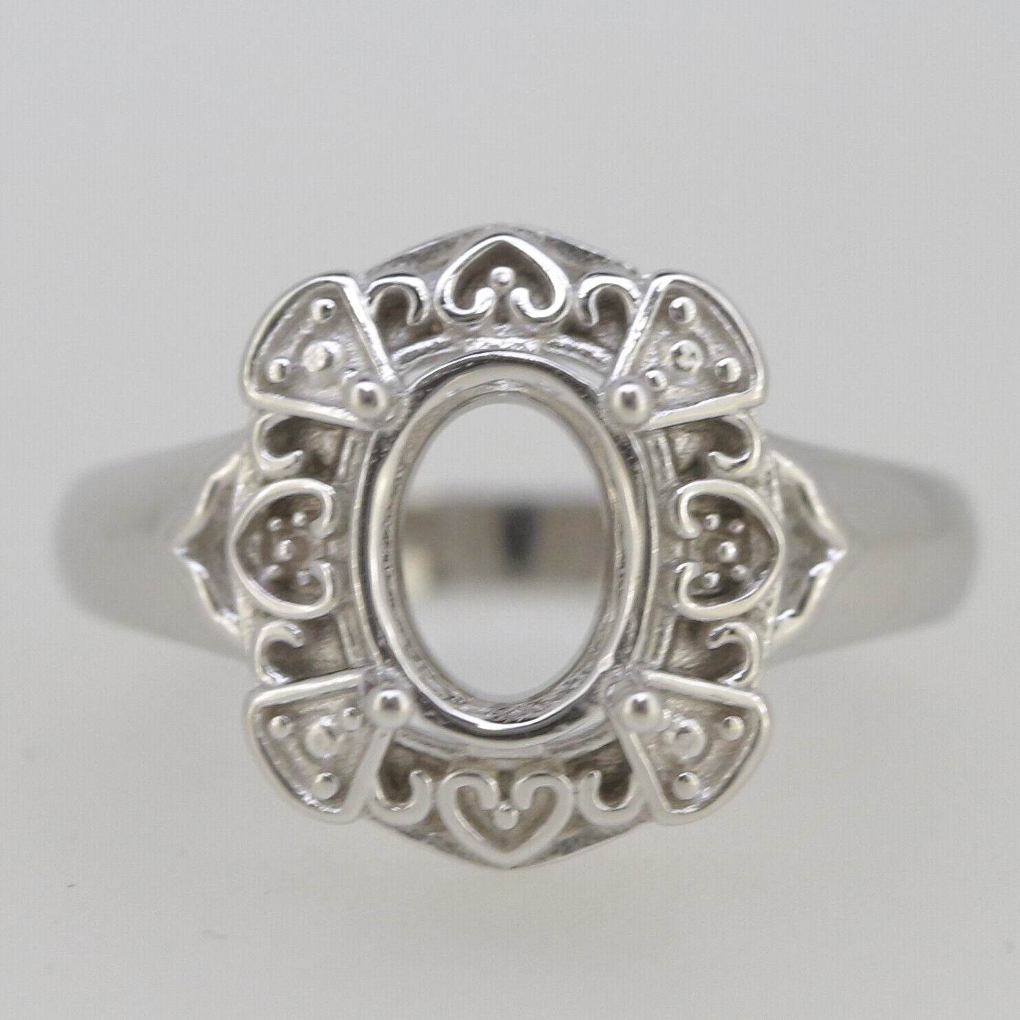 Vintage Style Sterling Silver Semi Mount Ring Setting Oval OV 9x7mm White Topaz - Syzjewelry