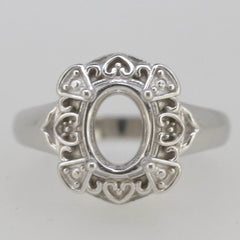 Vintage Style Sterling Silver Semi Mount Ring Setting Oval OV 9x7mm White Topaz - Syzjewelry