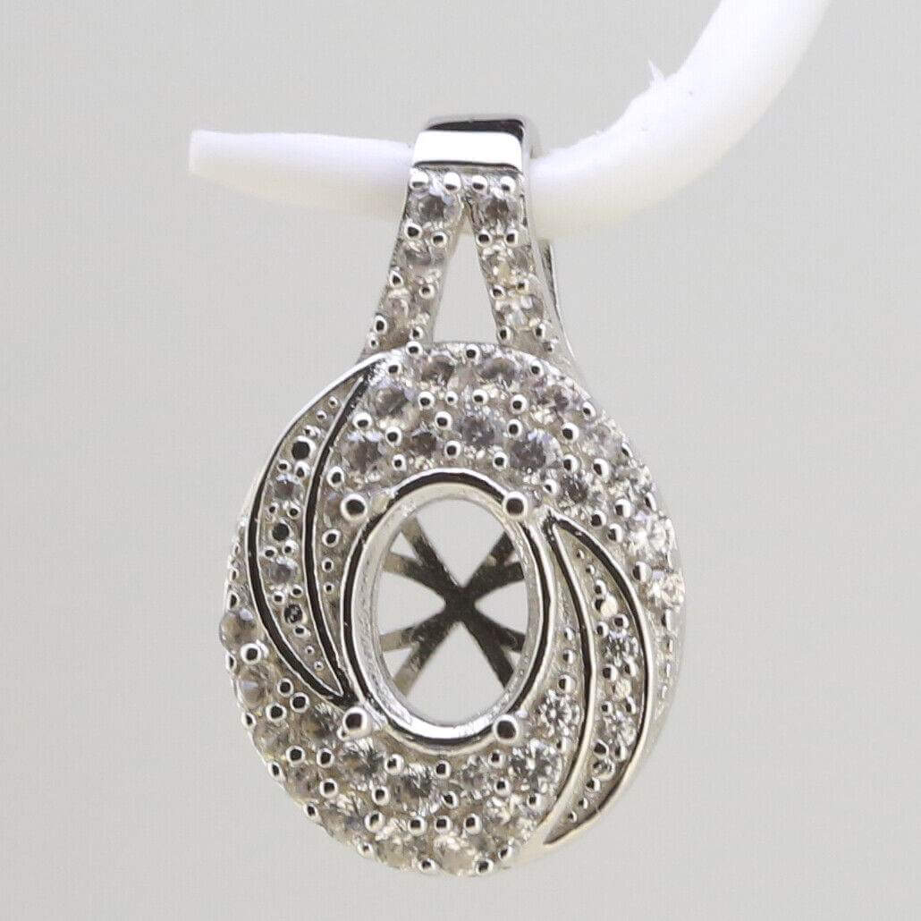 Sterling Silver Semi Mount Pendants Setting Oval OV 8x6mm White Topaz - Syzjewelry