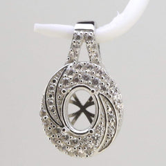 Sterling Silver Semi Mount Pendants Setting Oval OV 8x6mm White Topaz - Syzjewelry