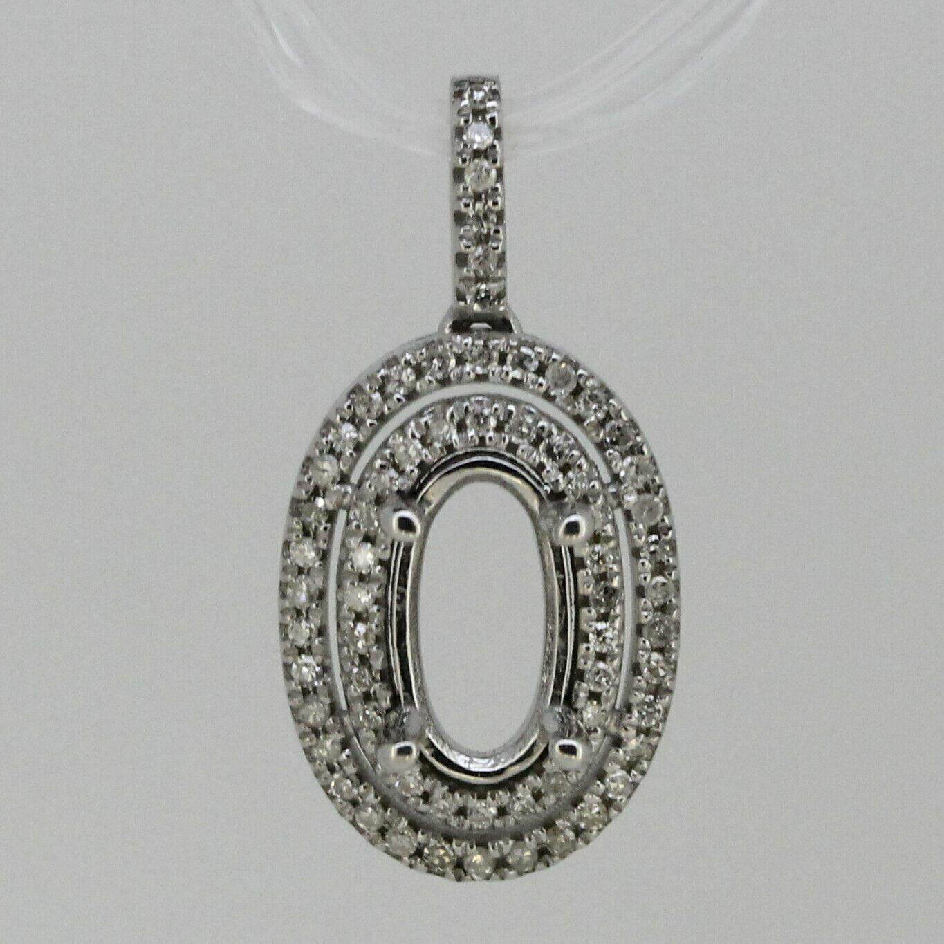 14K White Gold & Diamond Semi Mount Pendant Setting OV 9x5 Double Halo - Syzjewelry