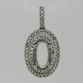 14K White Gold & Diamond Semi Mount Pendant Setting OV 9x5 Double Halo - Syzjewelry