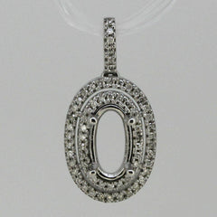 14K White Gold & Diamond Semi Mount Pendant Setting OV 9x5 Double Halo - Syzjewelry