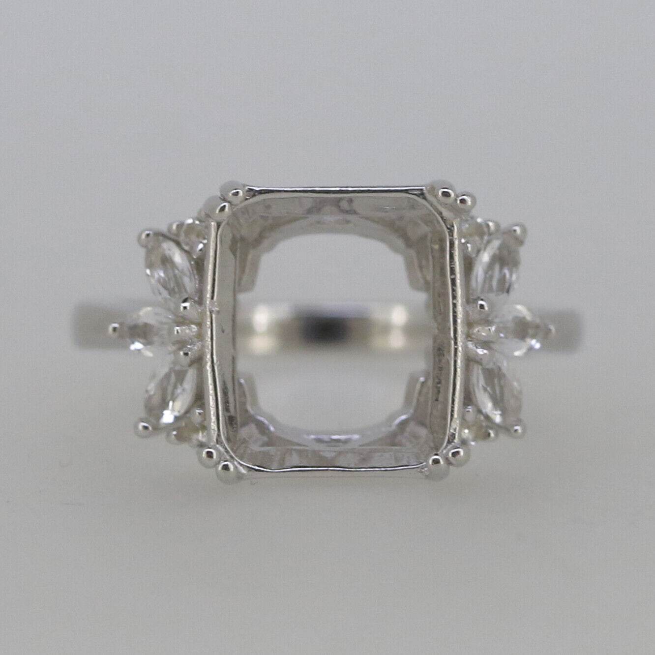 Sterling Silver Semi Mount Ring Setting Emerald OCT 12X10mm White Topaz Solid - Syzjewelry