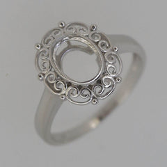 Vintage Style Sterling Silver Semi Mount Ring Setting Oval OV 8x6mm Filigree - Syzjewelry