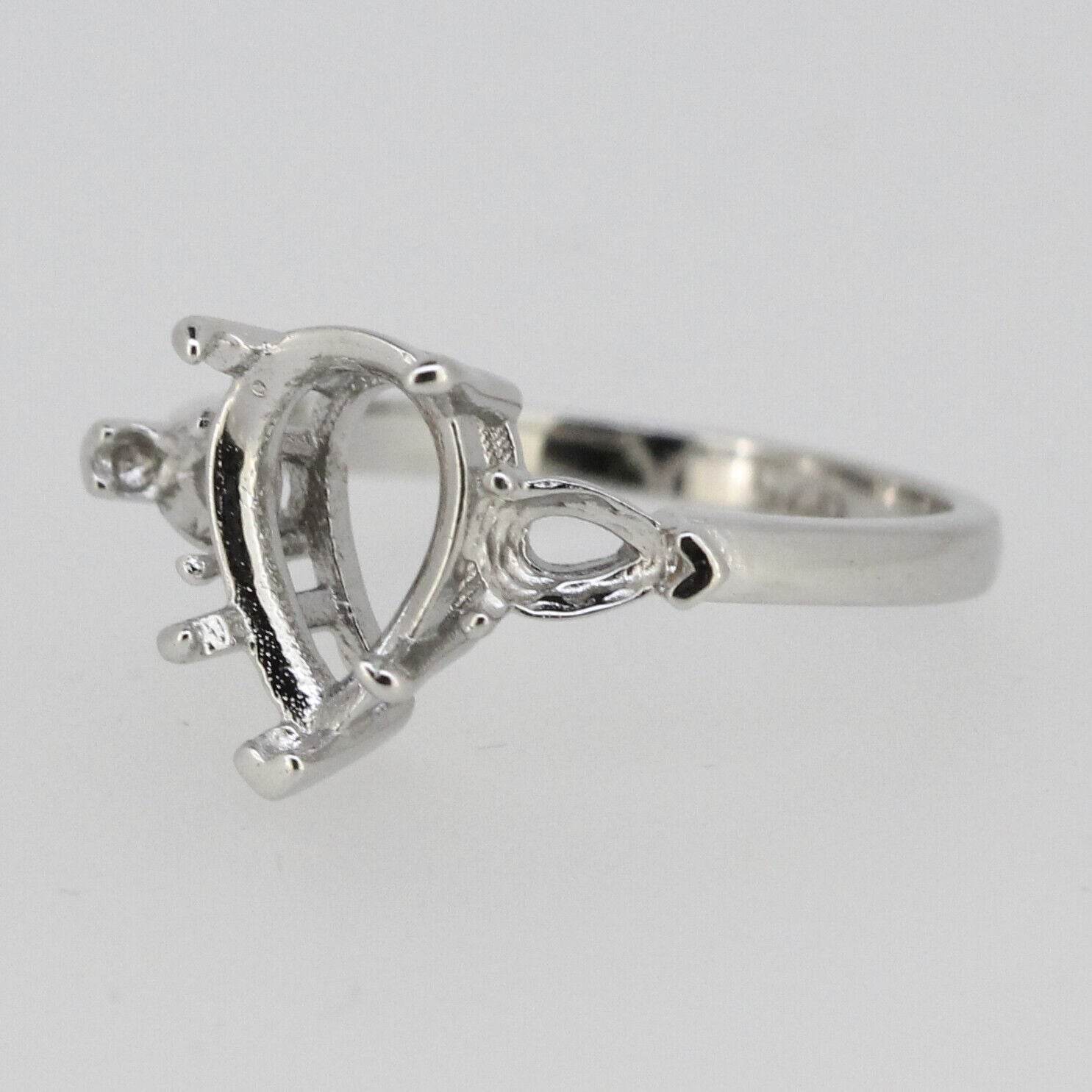 Sterling Silver Semi Mount Ring Setting Pear PE 11x8mm PE 5x3mm 3 Stones - Syzjewelry