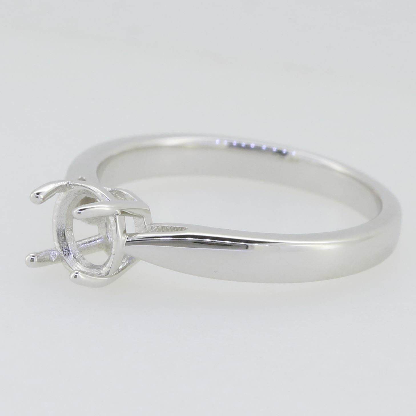 14K White Gold Semi Mount Ring Setting Round RD 6x6mm Solitaire Tapered Shank - Syzjewelry