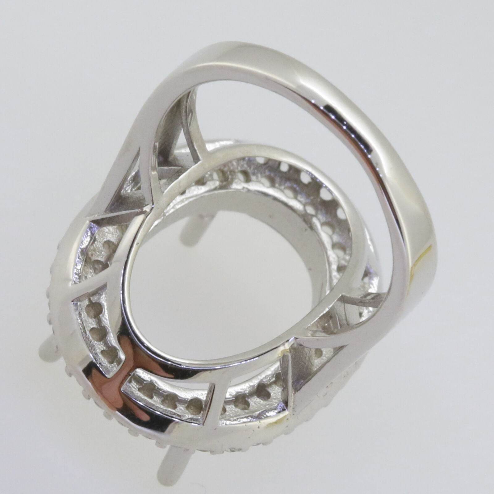 Sterling Silver Semi Mount Ring Setting Oval OV 18x13mm Double Halo Topaz - Syzjewelry