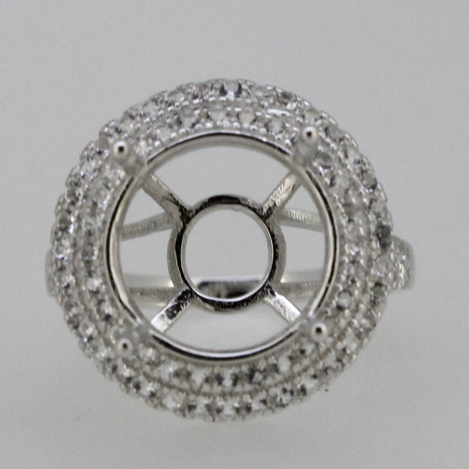 Sterling Silver Semi Mount Ring Setting Round RD 13x13mm Double Halo White Topaz - Syzjewelry