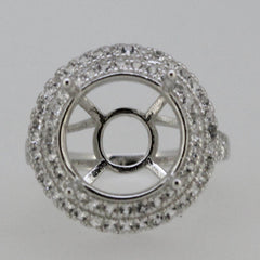Sterling Silver Semi Mount Ring Setting Round RD 13x13mm Double Halo White Topaz - Syzjewelry