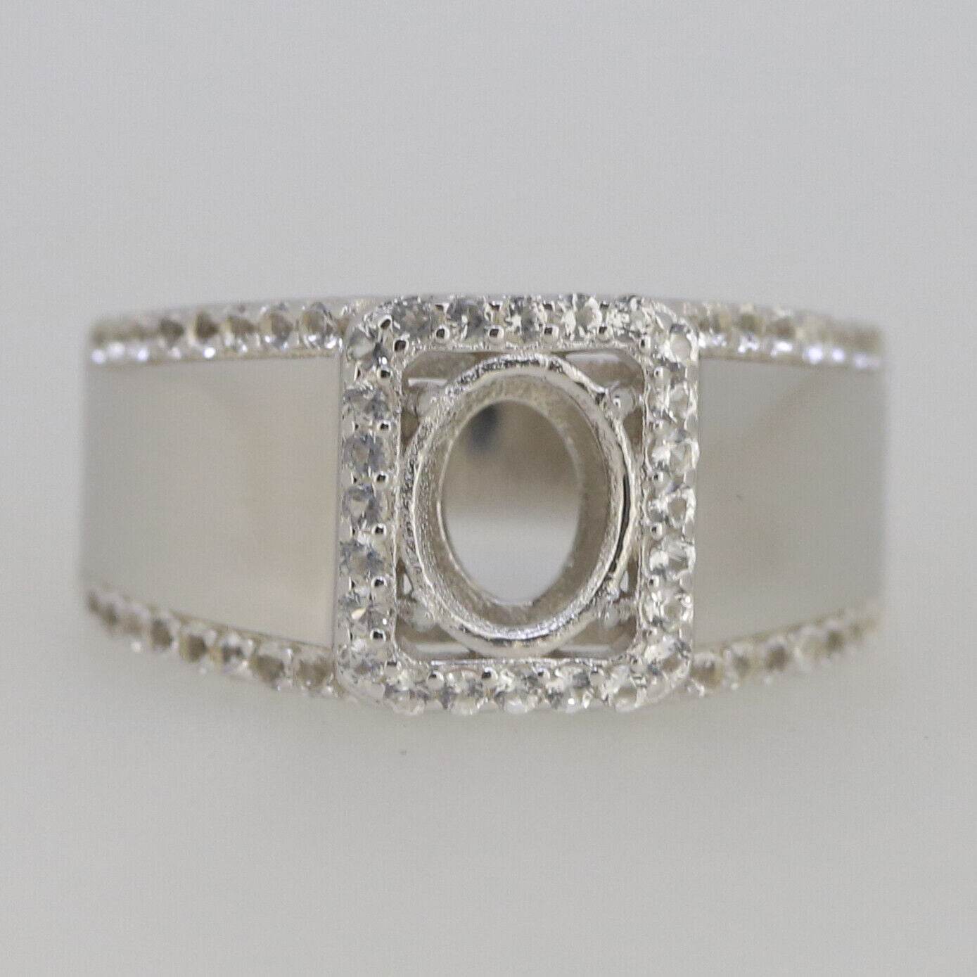 Men's Sterling Silver Semi Mount Ring Setting Oval OV 8x6mm Halo - Syzjewelry