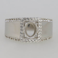 Men's Sterling Silver Semi Mount Ring Setting Oval OV 8x6mm Halo - Syzjewelry