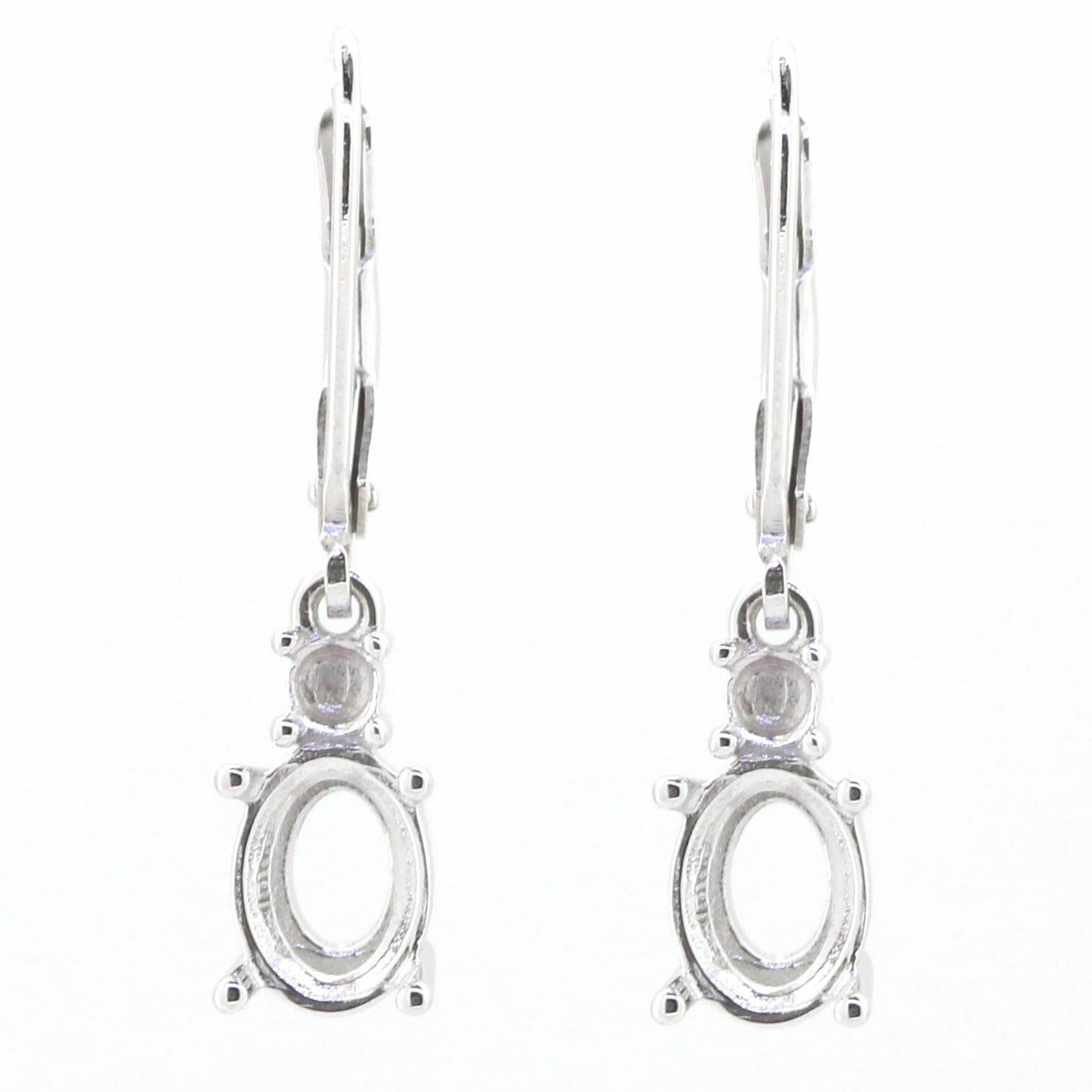 Sterling Silver Semi Mount Earrings Setting Oval OV 8X6mm RD 3x3mm Whi - Syzjewelry