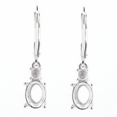 Sterling Silver Semi Mount Earrings Setting Oval OV 8X6mm RD 3x3mm Whi - Syzjewelry