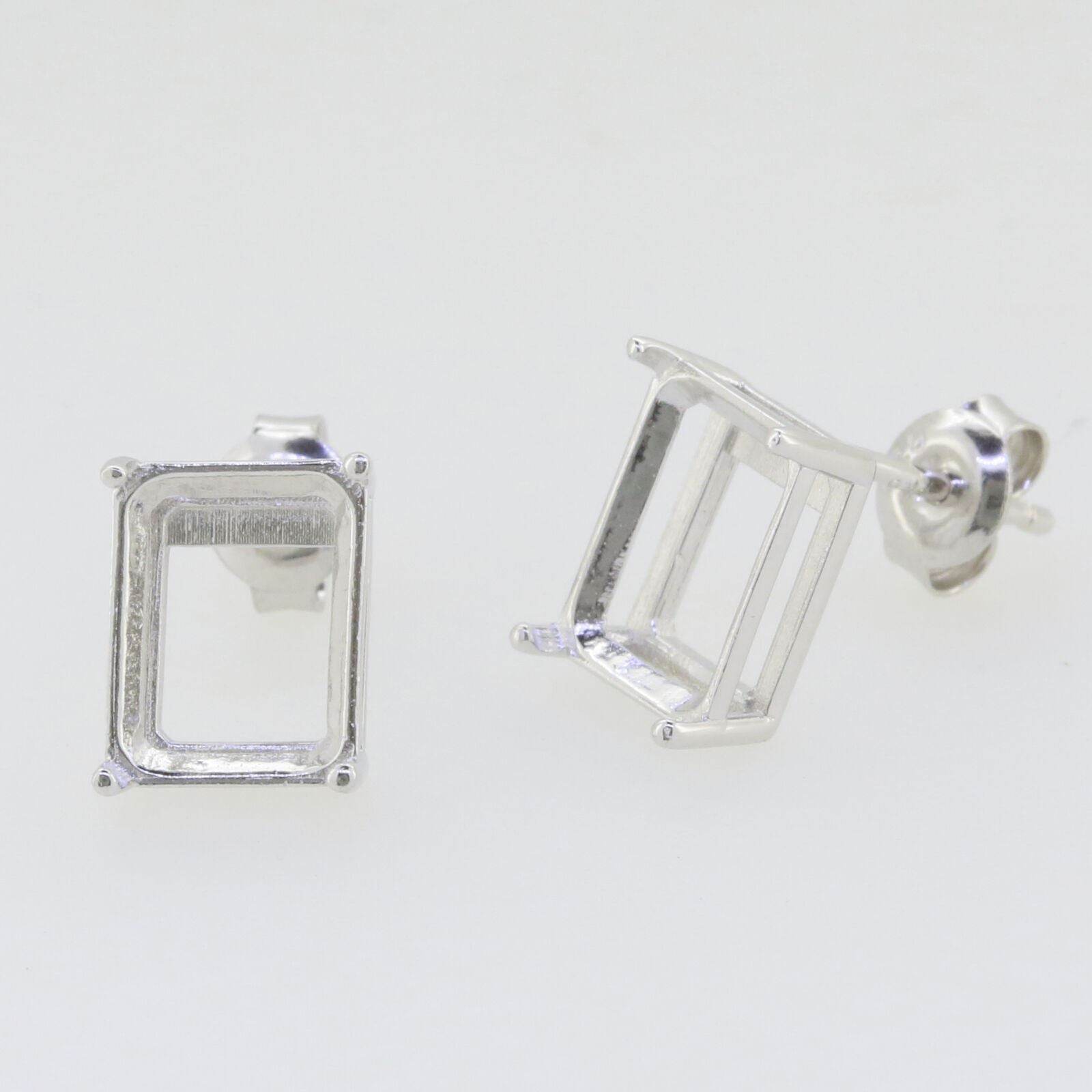 Sterling Silver Semi Mount Earrings Setting Emerald OCT 10x8mm Stud Wh - Syzjewelry