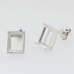 Sterling Silver Semi Mount Earrings Setting Emerald OCT 10x8mm Stud Wh - Syzjewelry