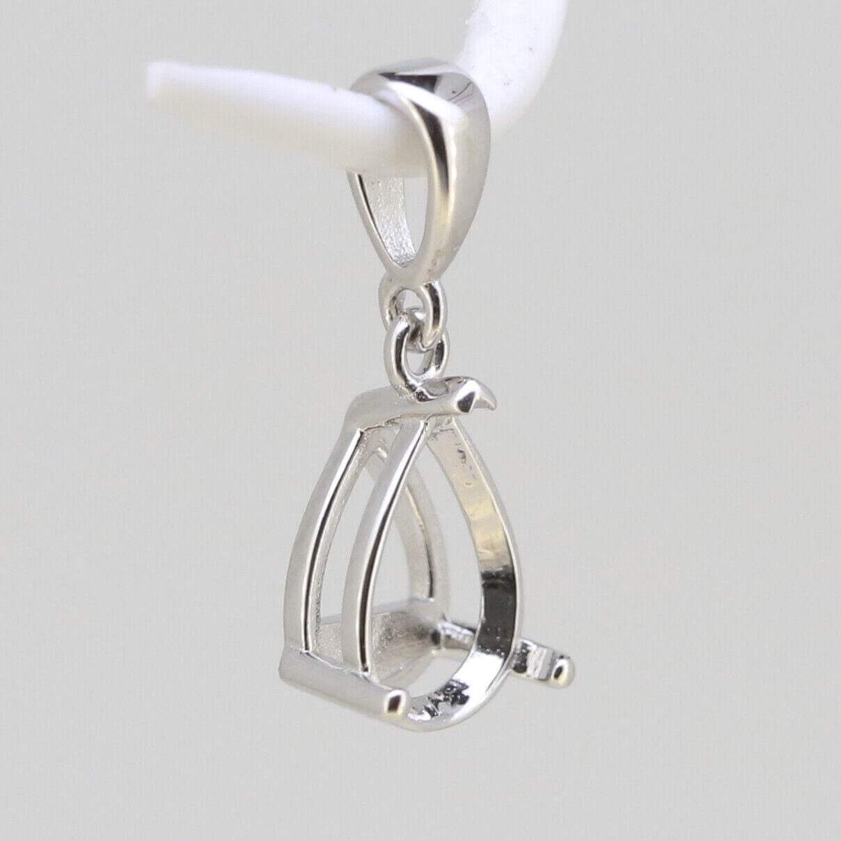 Sterling Silver Semi Mount Pendants Setting Pear PE 10x8mm White Topaz - Syzjewelry