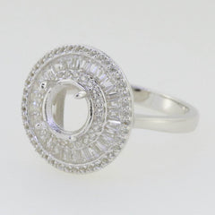 Sterling Silver Semi Mount Ring Setting Round RD 8x8mm Baguette Triple - Syzjewelry