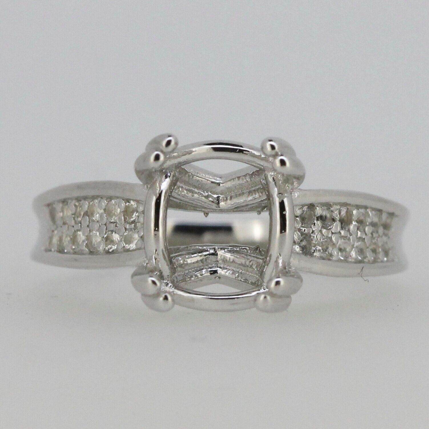 Sterling Silver Semi Mount Ring Setting Oval OV 10x8mm White Topaz Accent - Syzjewelry