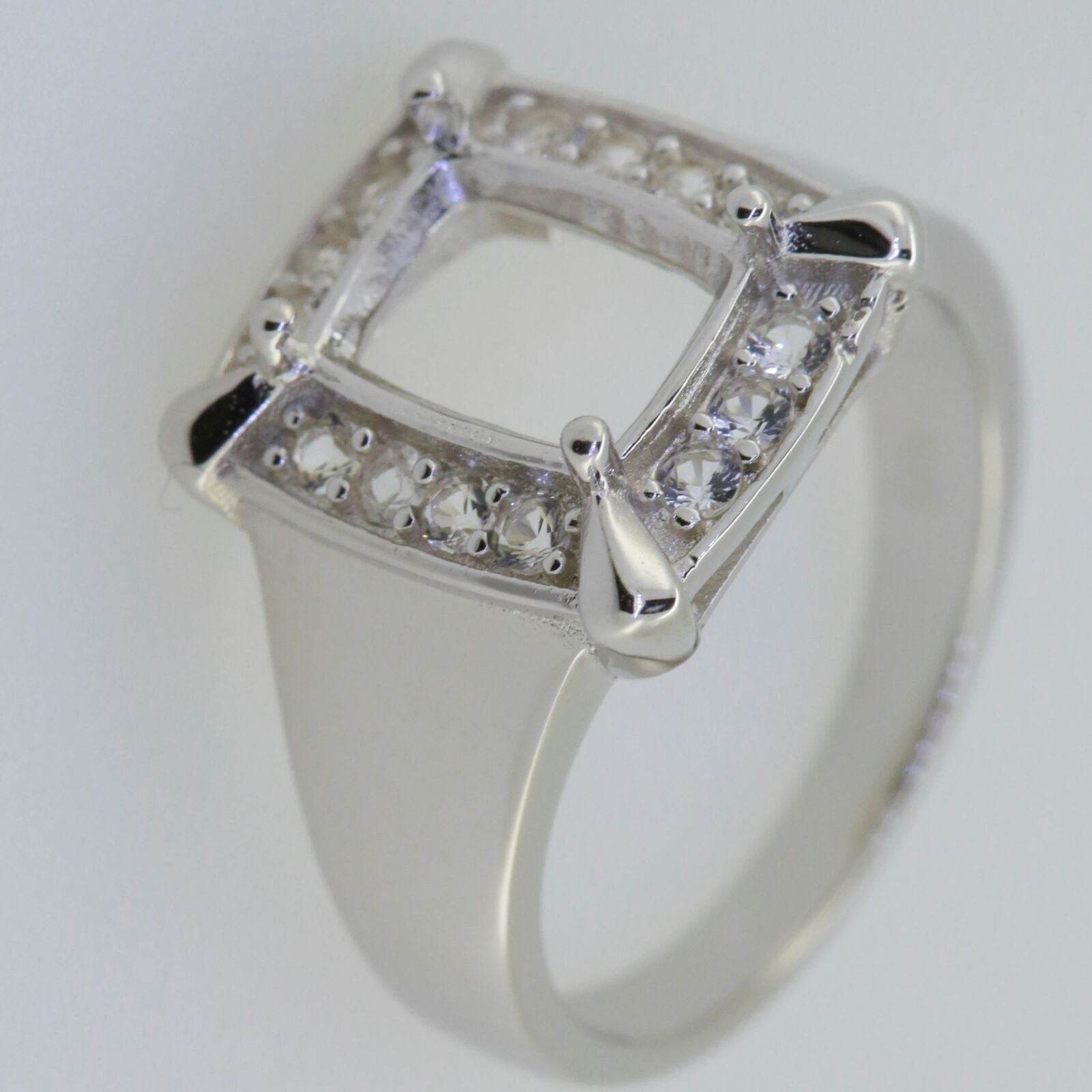 Sterling Silver Semi Mount Ring Setting Cushion CU 9x7mm White Topaz 7738R - Syzjewelry