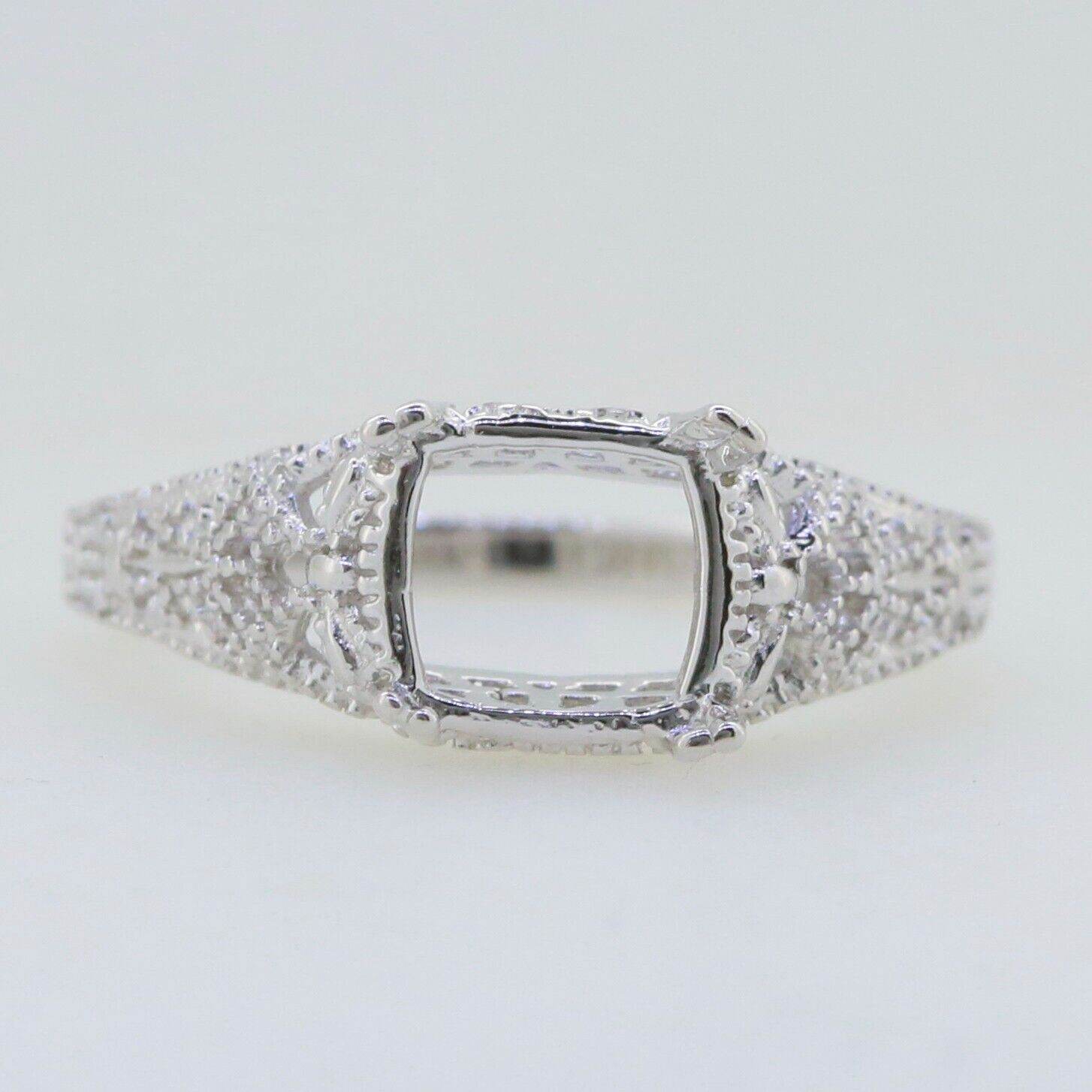 Filigree Sterling Silver Semi Mount Ring Setting Cushion CU 7x7mm Vintage Repro - Syzjewelry