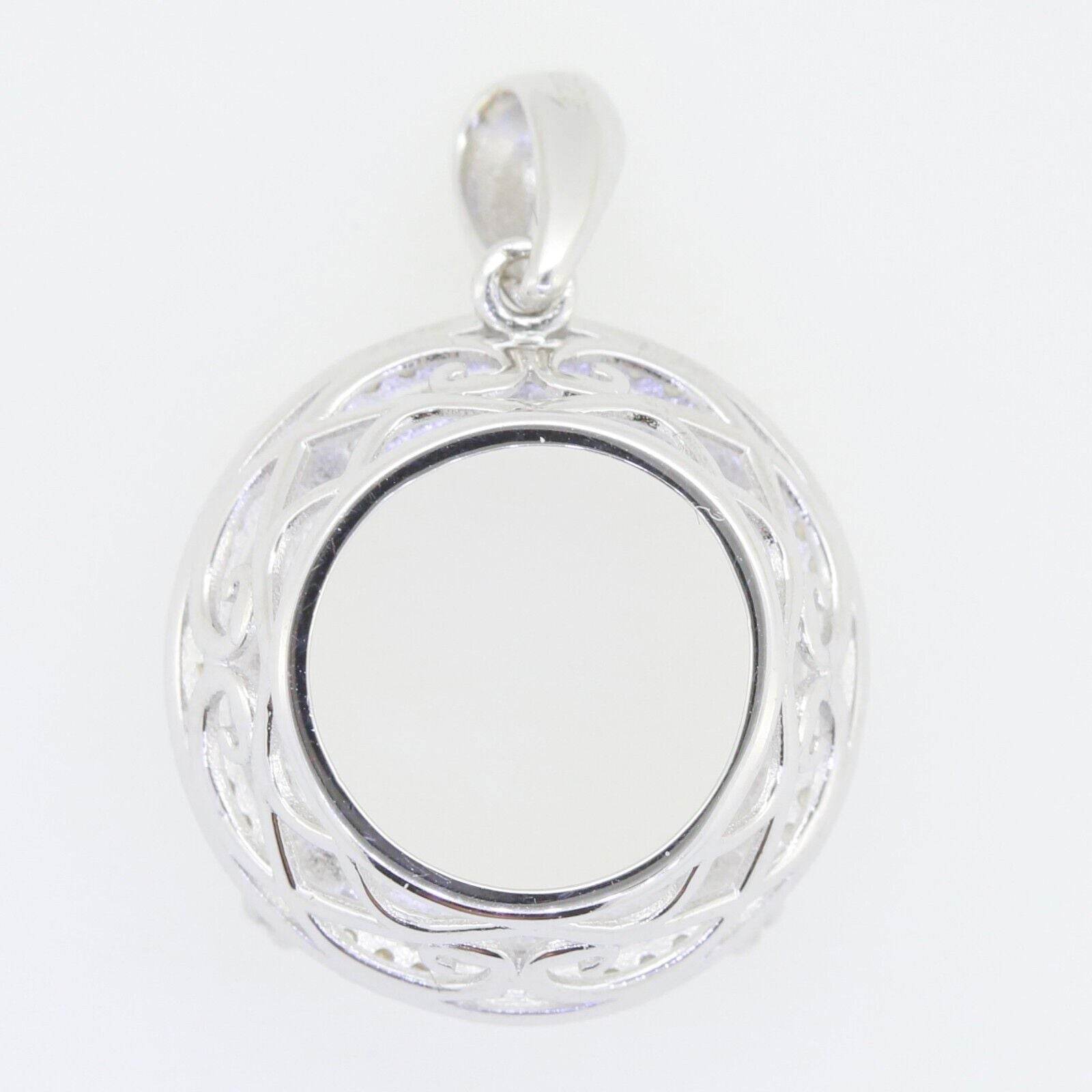 Sterling Silver Semi Mount Pendant Setting Round RD 18x18mm Halo White - Syzjewelry