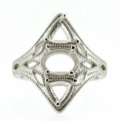 Sterling Silver Semi Mount Ring Setting Oval OV 8x6 Tri 5x5mm Art Deco Style - Syzjewelry