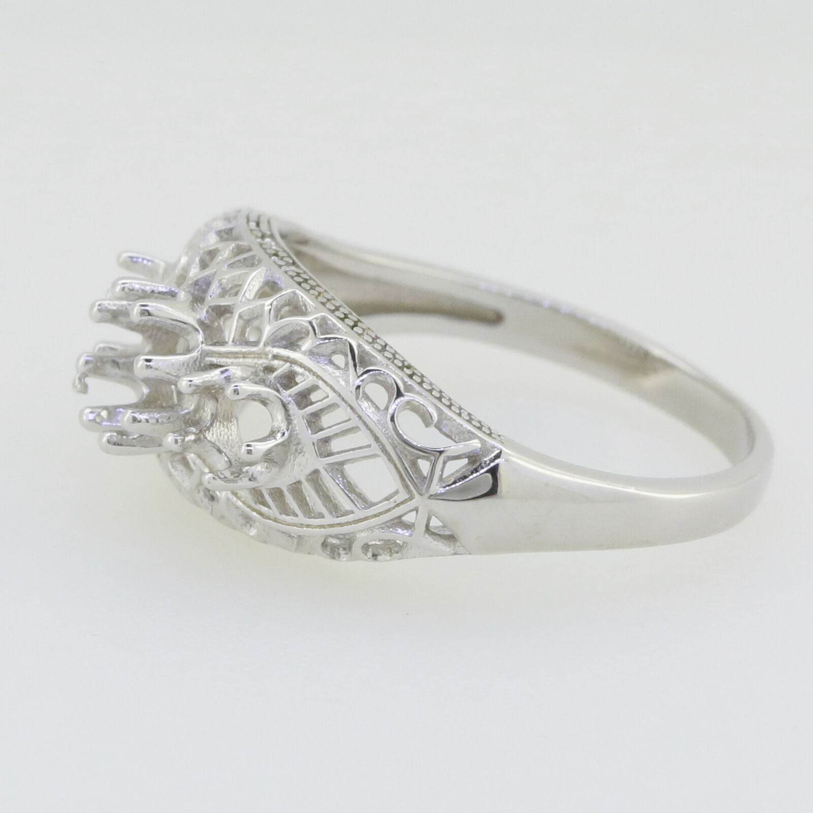 Sterling Silver Semi Mount Ring Setting Round RD 4x4 3x3mm 3 Stone Filigree - Syzjewelry