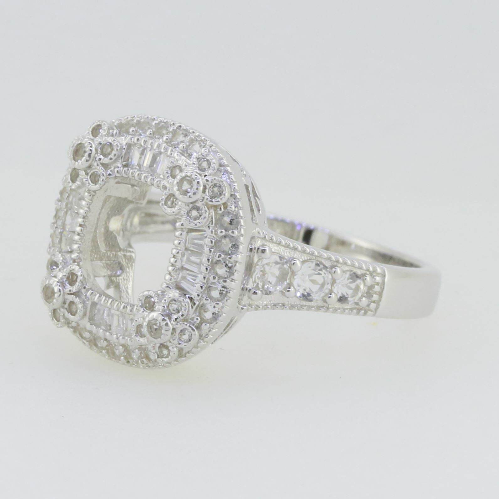 Sterling Silver Semi Mount Ring Setting Cushion CU 7X7mm White Topaz Solid - Syzjewelry