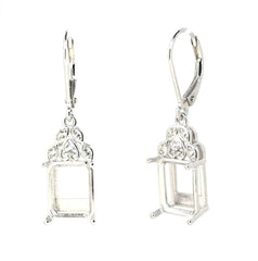 Sterling Silver Semi Mount Earrings Setting OCT 10X8mm Leverback White - Syzjewelry