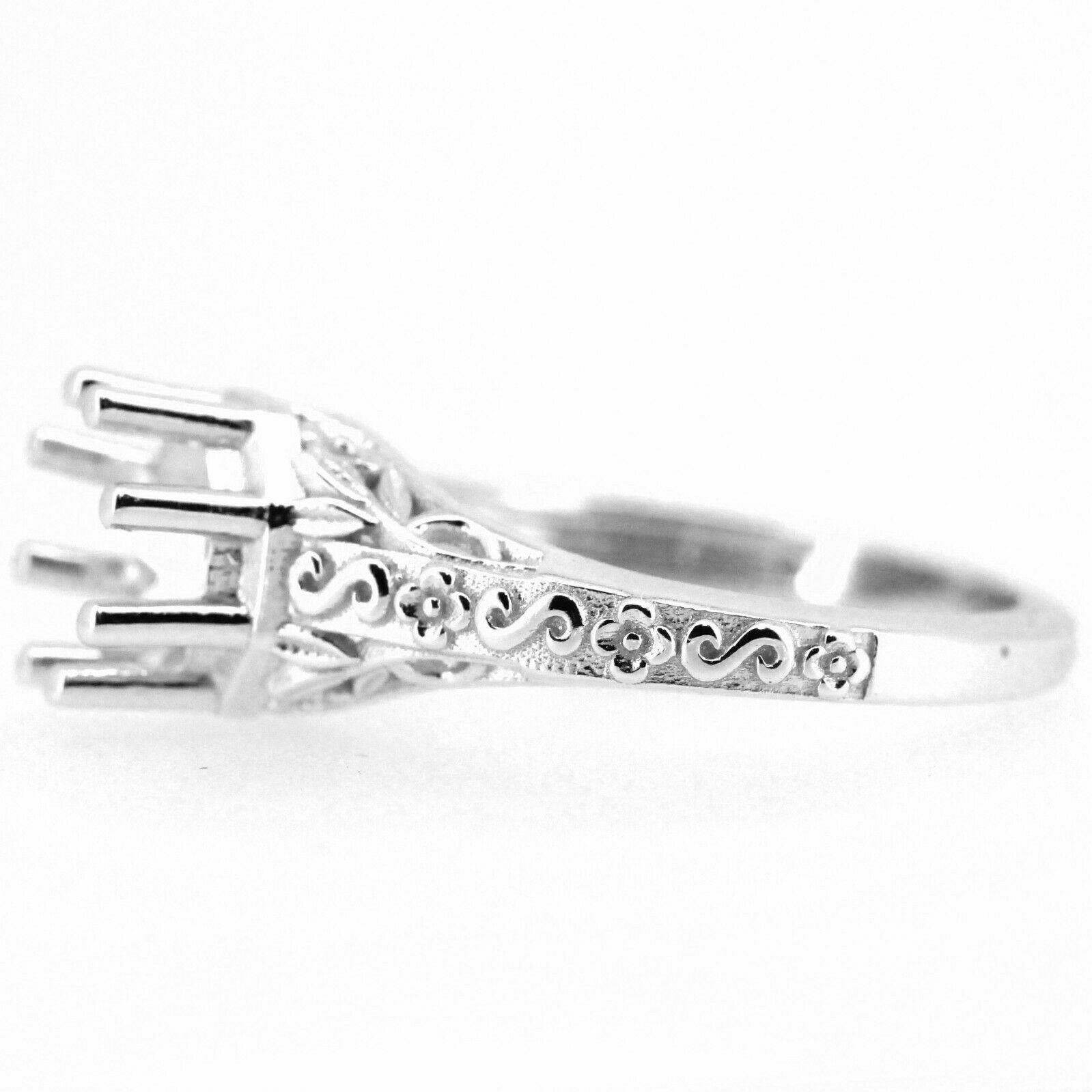 Art Deco Style Sterling Silver Semi Mount Ring Setting Round RD 6x6mm - Syzjewelry