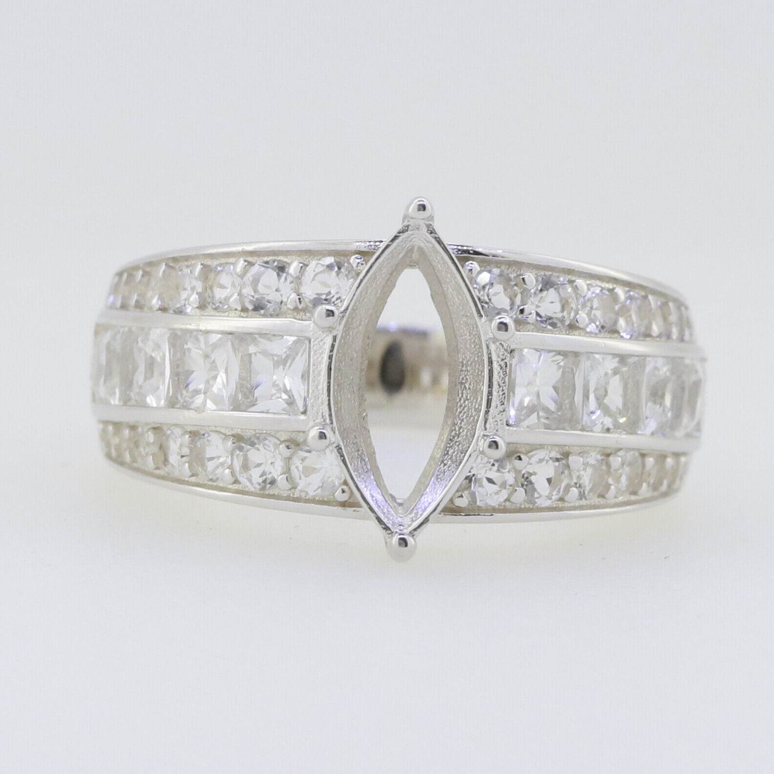 Sterling Silver Semi Mount Ring Setting Marquise MQ 12X6mm White Topaz Solid - Syzjewelry