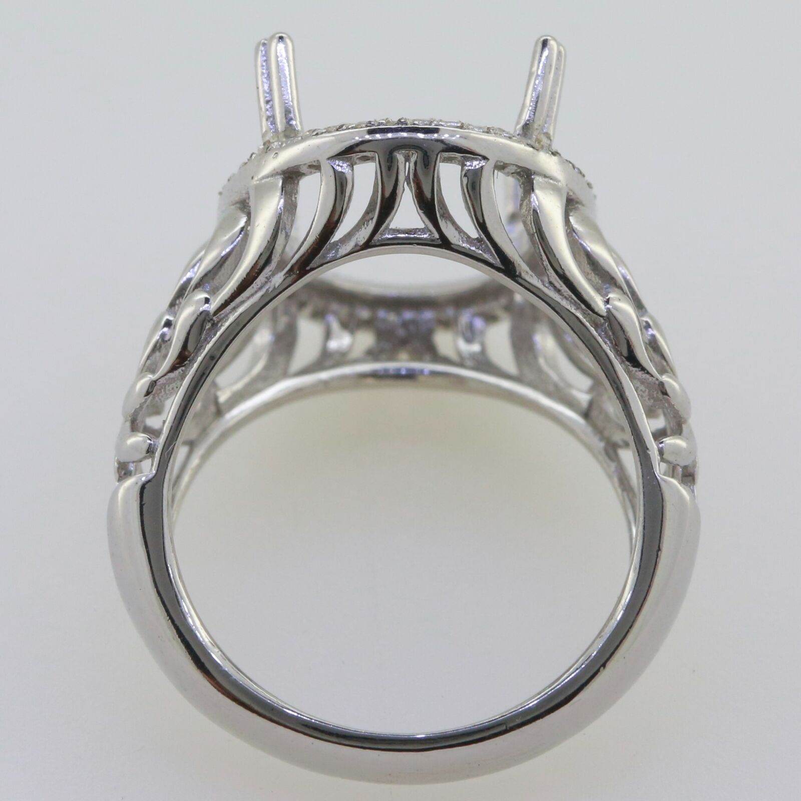 Sterling Silver Semi Mount Ring Setting Oval OV 18x13mm Vintage Repro Halo Topaz - Syzjewelry