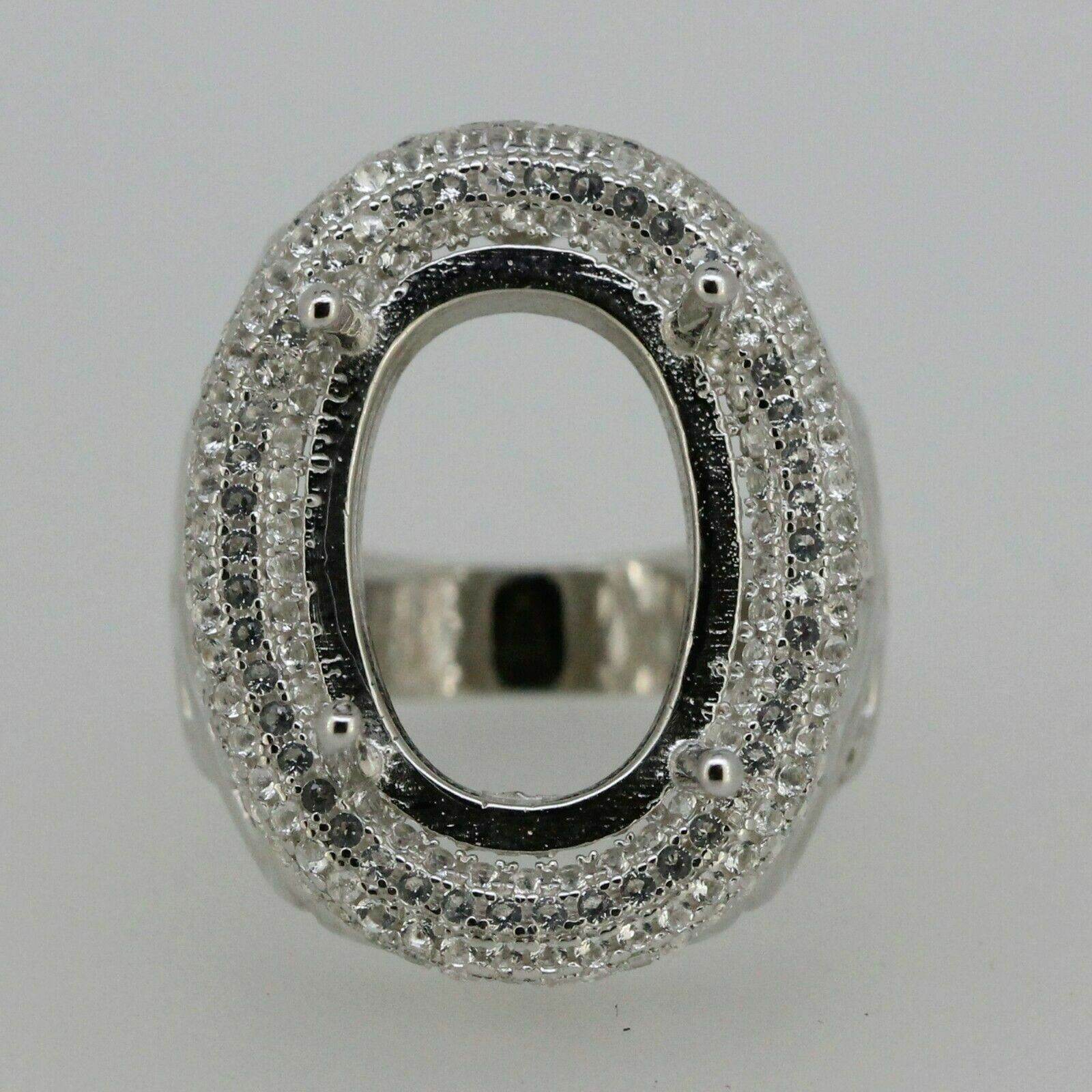 Sterling Silver Semi Mount Ring Setting Oval OV18x13mm White Topaz Double - Syzjewelry