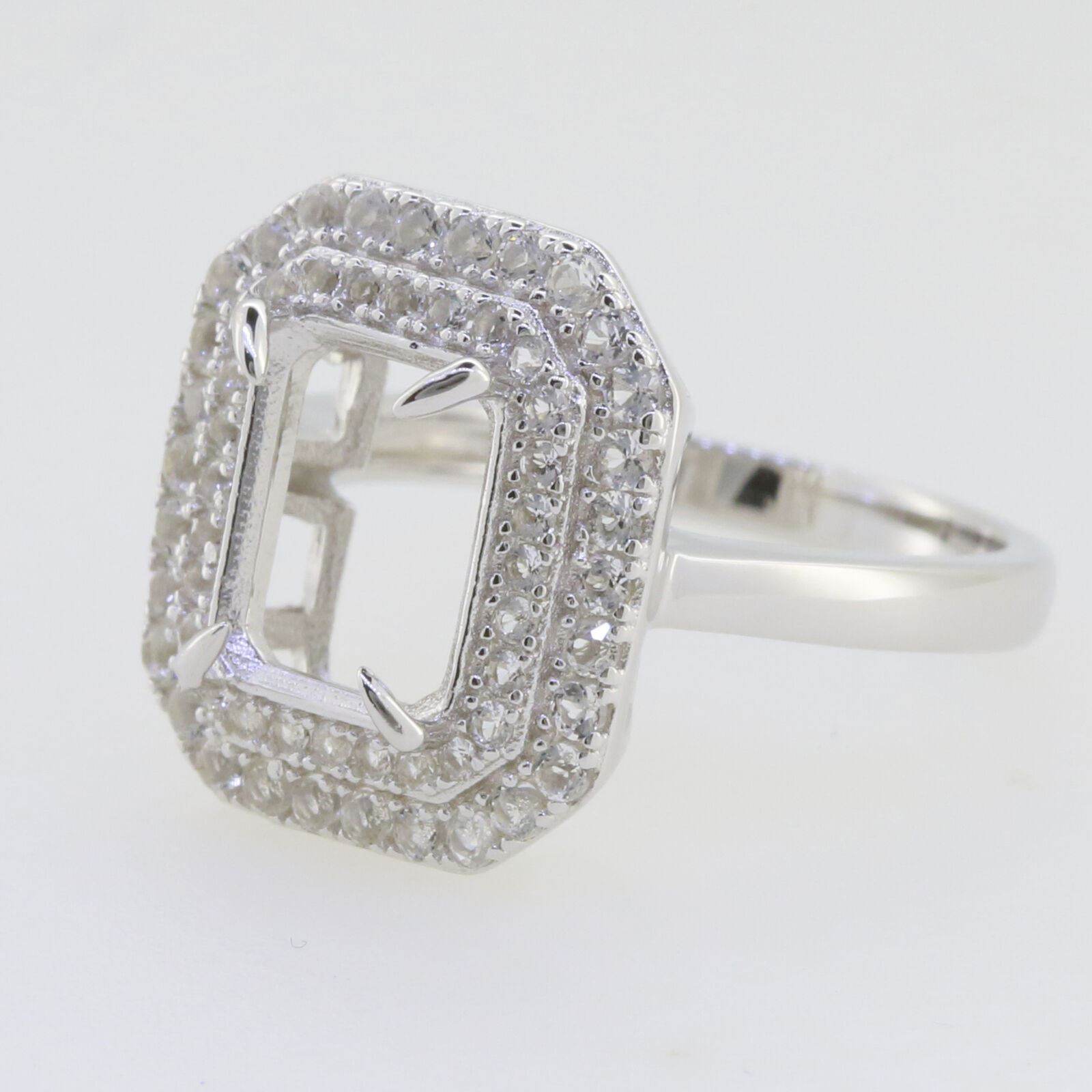 Sterling Silver Semi Mount Ring Setting Emerald OCT 10x8mm Double Halo - Syzjewelry