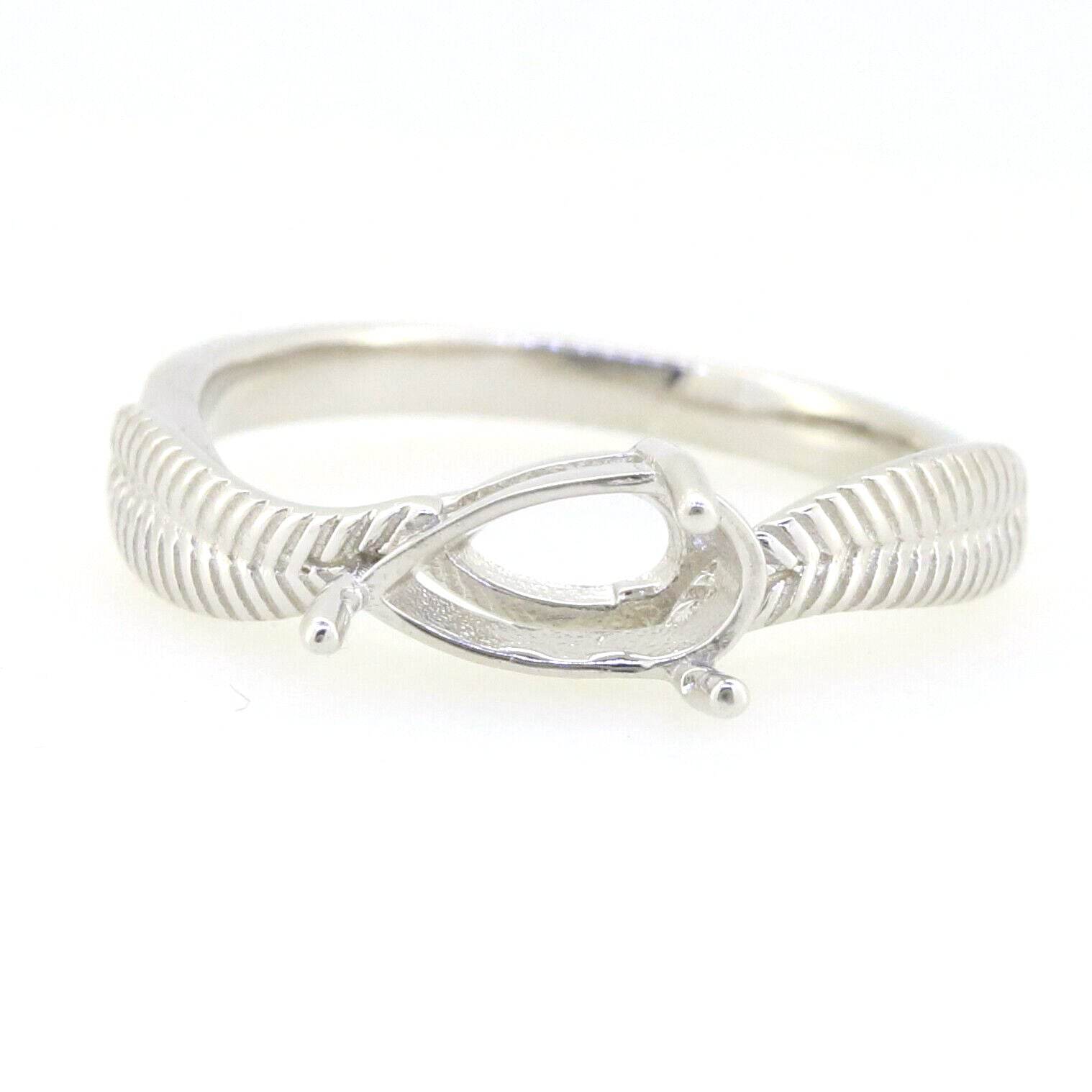 Sterling Silver Semi Mount Ring Setting Pear PE 9x6mm Feather Theme White Topaz - Syzjewelry