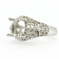 Sterling Silver Semi Mount Ring Setting Oval OV 10x8mm Rhodium - Syzjewelry