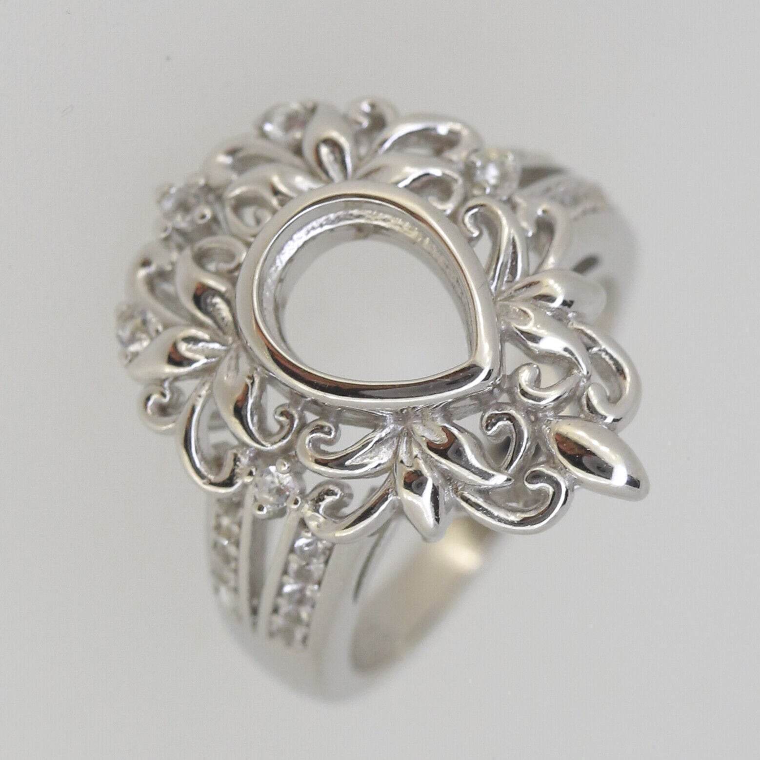 Vintage Style Sterling Silver Semi Mount Ring Setting Pear PE 9x7mm White Topaz - Syzjewelry