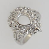 Vintage Style Sterling Silver Semi Mount Ring Setting Pear PE 9x7mm White Topaz - Syzjewelry