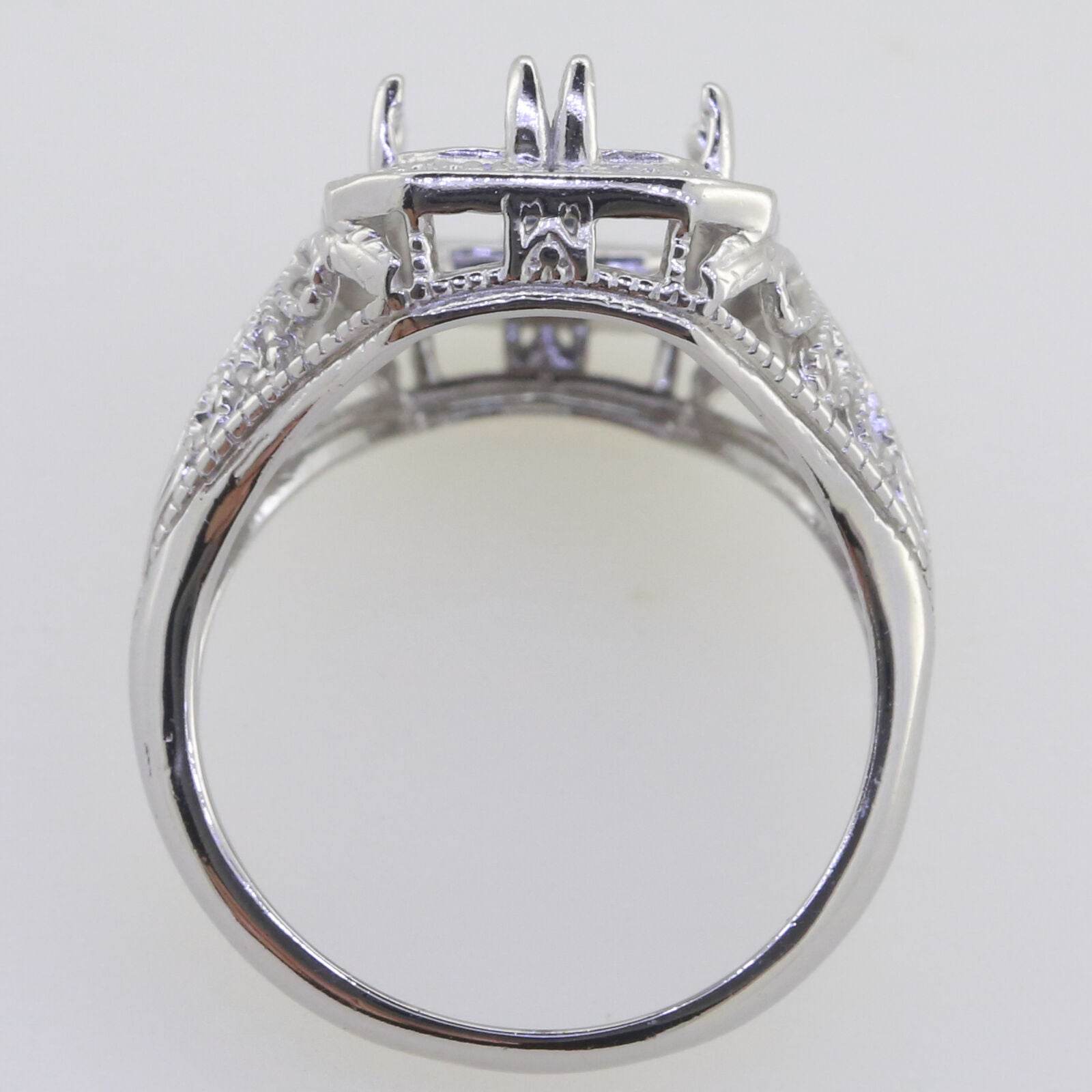 Sterling Silver Semi Mount Ring Setting Cushion 14x8mm Art Nouveau Style - Syzjewelry