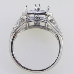 Sterling Silver Semi Mount Ring Setting Cushion 14x8mm Art Nouveau Style - Syzjewelry