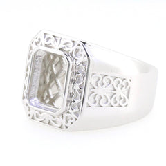 Sterling Silver Semi Mount Ring Setting Emerald OCT 10x8mm Men's Ring Bezel Fleur de lis Ring - Syzjewelry