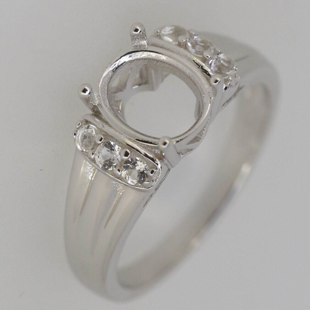 Sterling Silver Semi Mount Ring Setting Oval OV 9X7mm accent White Topaz GTL - Syzjewelry